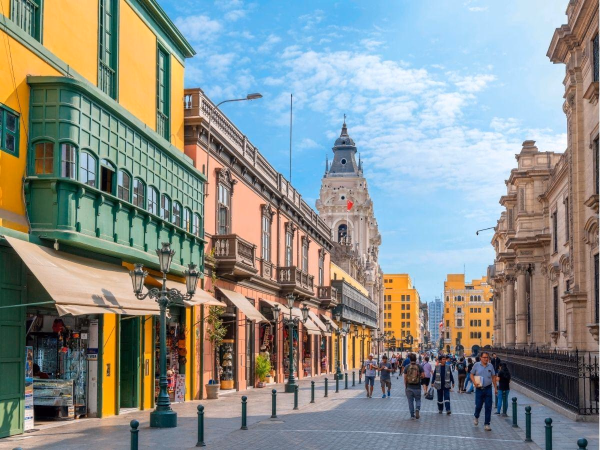 A colonial street with painted balconies in Lima